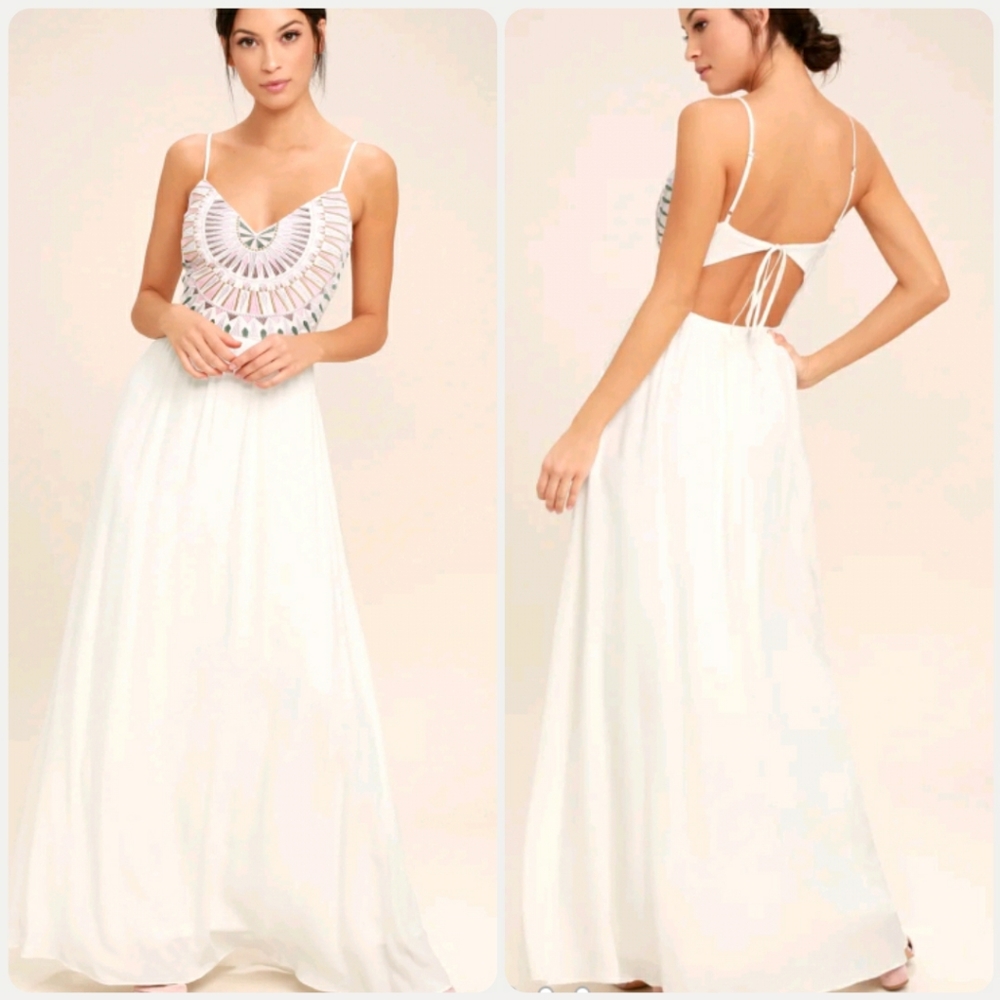 Lulu's Ascension Island White Embroidered Maxi